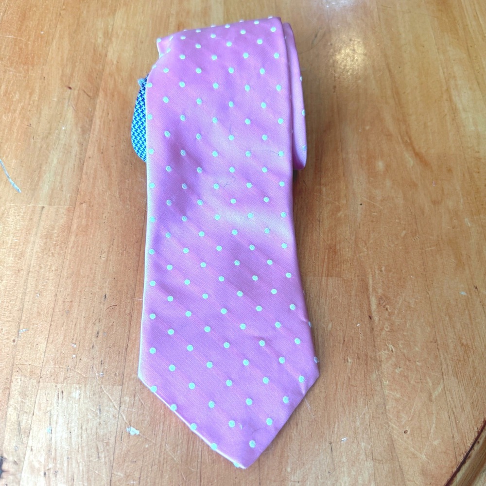 Tommy Hilfiger Pink Polka Dot Blue Houndstooth Silk Tie Made in USA